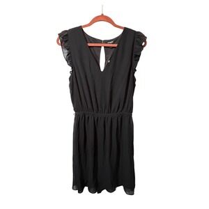 Express Black Dress Ruffle Sleeves V Neck Keyhole Elastic Waist Size‎ M